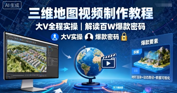 三维地图视频制作教程,大V全程实操,解读百W爆款密码-知创网