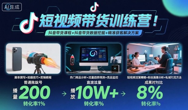 短视频带货训练营,抖音带货课程+抖音带货数据挖掘+精准获客解决方案-知创网