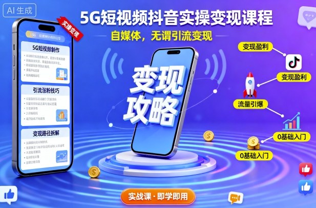 5G短视频抖音实操变现课程，自媒体，无谓引流变现-知创网
