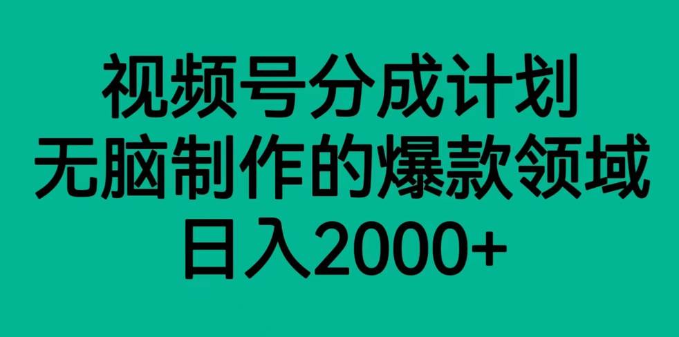 视频号分成计划，轻松无脑制作的爆款领域，日入2000+-知创网