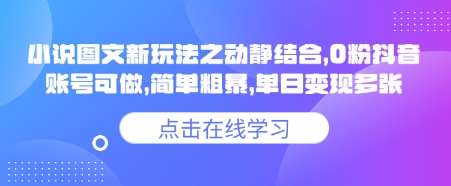 小说推文图文新玩法之动静结合,0粉抖音账号可做,简单粗暴,单日变现多张-知创网