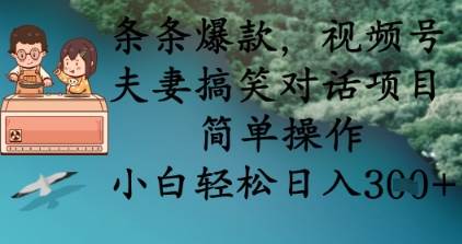 条条爆款,视频号夫妻搞笑对话项目,简单操作,小白轻松日入3张-知创网