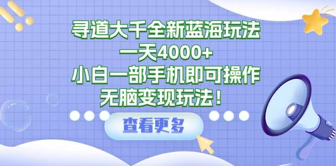 (9479期)寻道大千全新蓝海玩法,一天4000+,小白一部手机即可操作,无脑变现玩法!-知创网