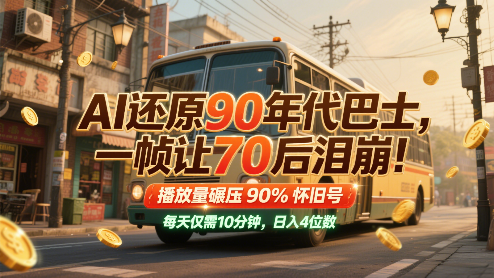 AI还原90年代巴士，一帧让70后泪崩！播放量碾压90%怀旧号，每天10分钟，日入4位数-知创网