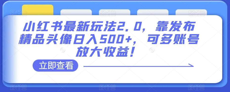 小红书最新玩法2.0，靠发布精品头像日入500+，可多账号放大收益！【揭秘】-知创网