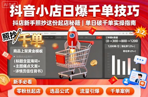 抖音小店日爆千单技巧，抖店新手照抄这份起店秘籍，单日破千单-知创网