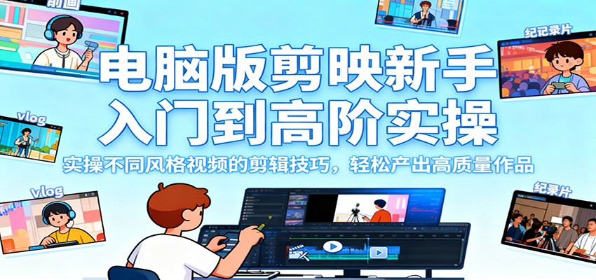 电脑版剪映新手入门到高阶实操,实操不同风格视频的剪辑技巧,轻松产出高质量作品-知创网