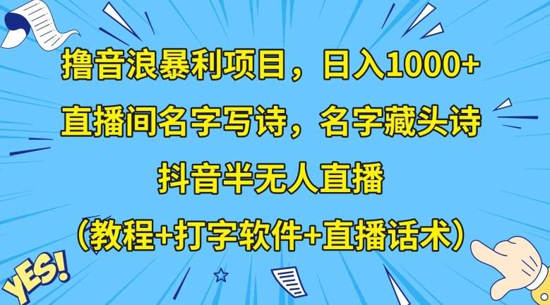 撸音浪暴利项目，日入1000+，直播间名字写诗，名字藏头诗，抖音半无人直播（教程+打字软件+直播话术）【揭秘】-知创网