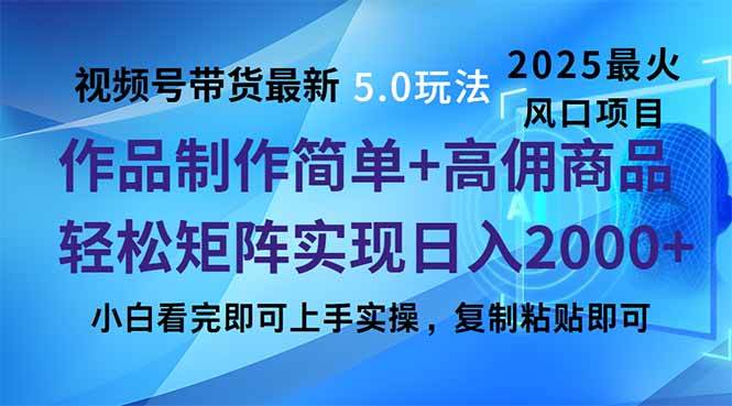 (14191期)视频号带货最新5.0玩法,作品制作简单,当天起号,复制粘贴,轻松矩阵…-知创网