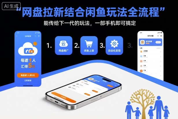 网盘拉新结合闲鱼玩法全流程,能传给下一代的玩法,一部手机即可搞定(附入口渠道以及实操教程)-知创网