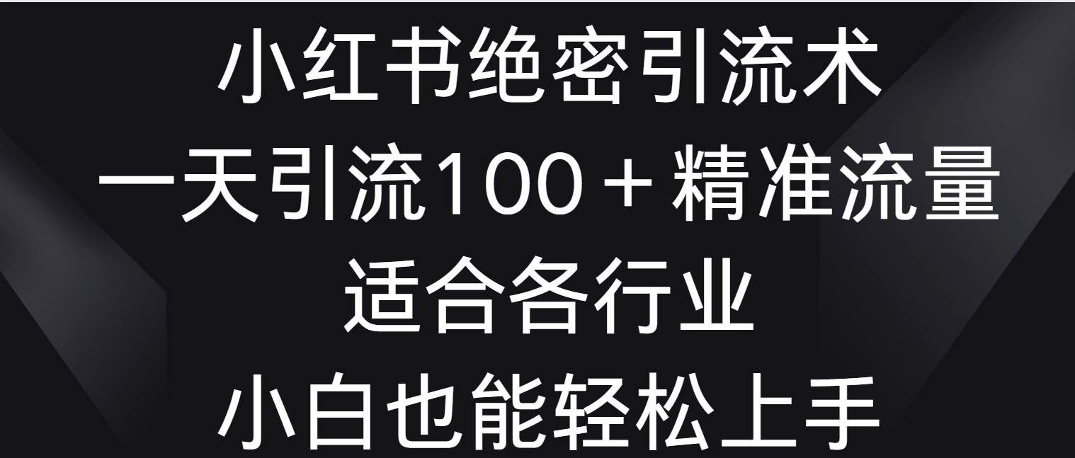 小红书绝密引流术，一天引流100＋精准流量，适合各个行业，小白也能轻松上手-知创网