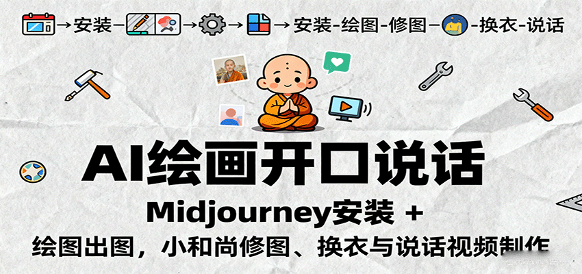 AI绘画开口说话,Midjourney安装 + 绘图出图,小和尚修图、换衣与说话视频制作-知创网