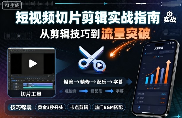 短视频切片剪辑实战指南，从剪辑技巧到流量突破-知创网