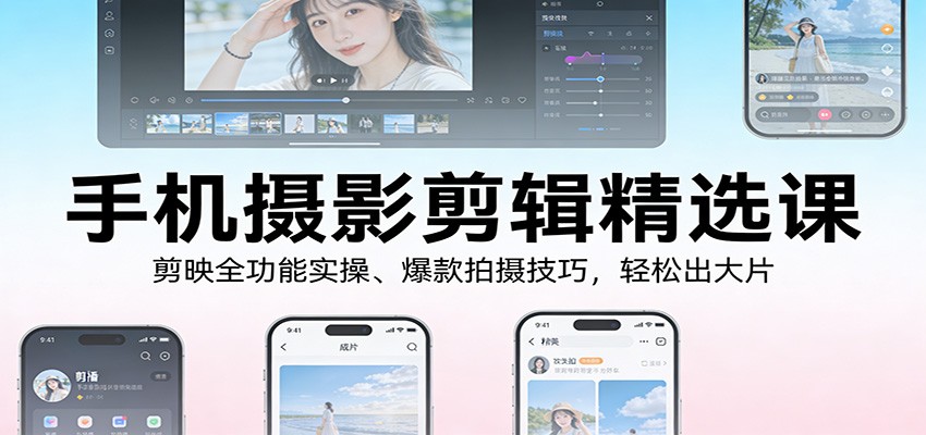 手机摄影剪辑精选课：剪映全功能实操、爆款拍摄技巧，轻松出大片-知创网