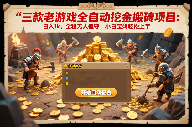 三款老游戏全自动挖金搬砖项目：日入1k，全程无人值守，小白宝妈轻松上手【揭秘】-知创网