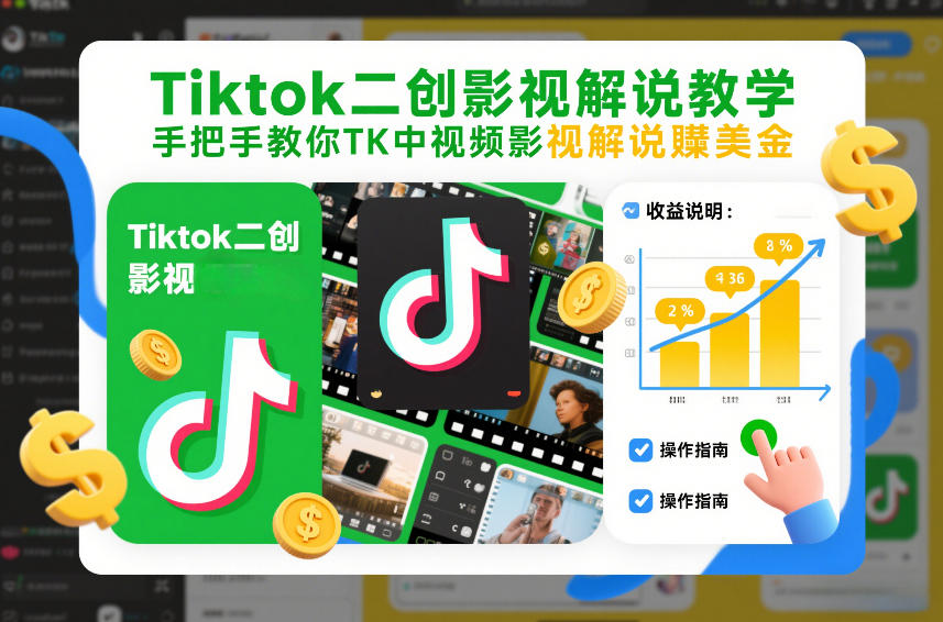 Tiktok二创影视解说教学，手把手教你TK中视频影视解说賺美金（更新26年1月）-知创网