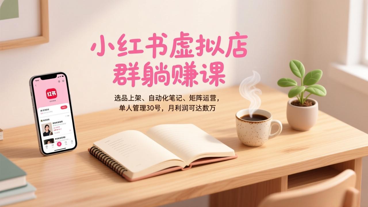 (17072期)小红书虚拟店群躺赚课,选品上架、自动化笔记、矩阵运营,单人管理30号,月利润可达数万-知创网