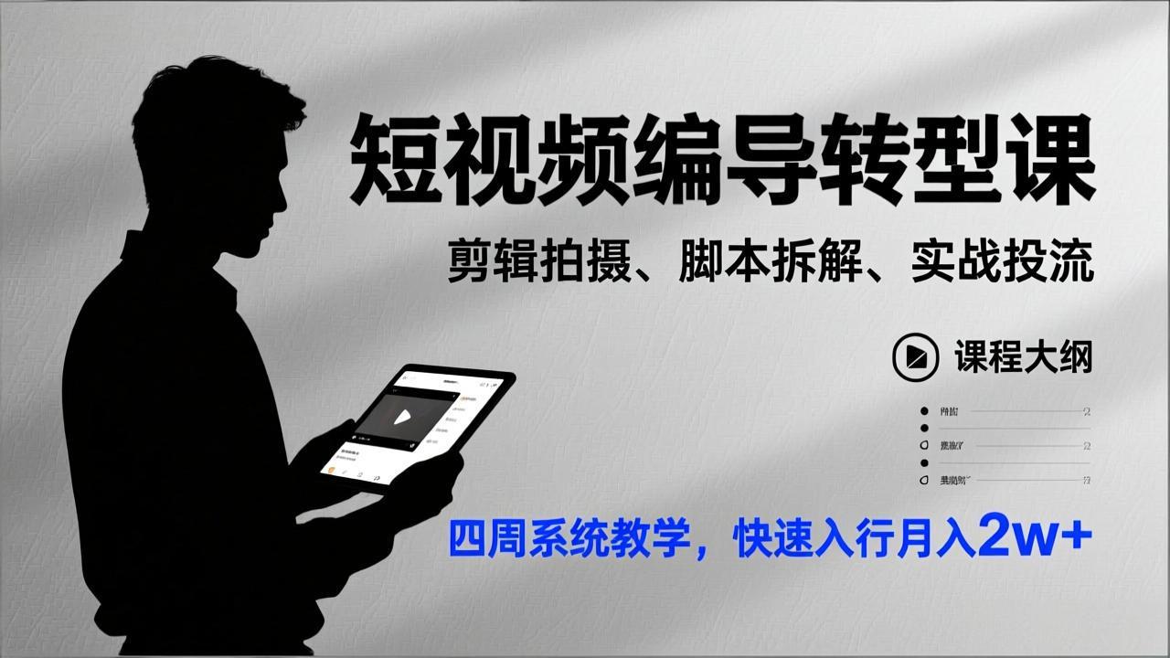 (17062期)短视频编导转型课,剪辑拍摄、脚本拆解、实战投流,四周系统教学,快速入行月入2w+-知创网