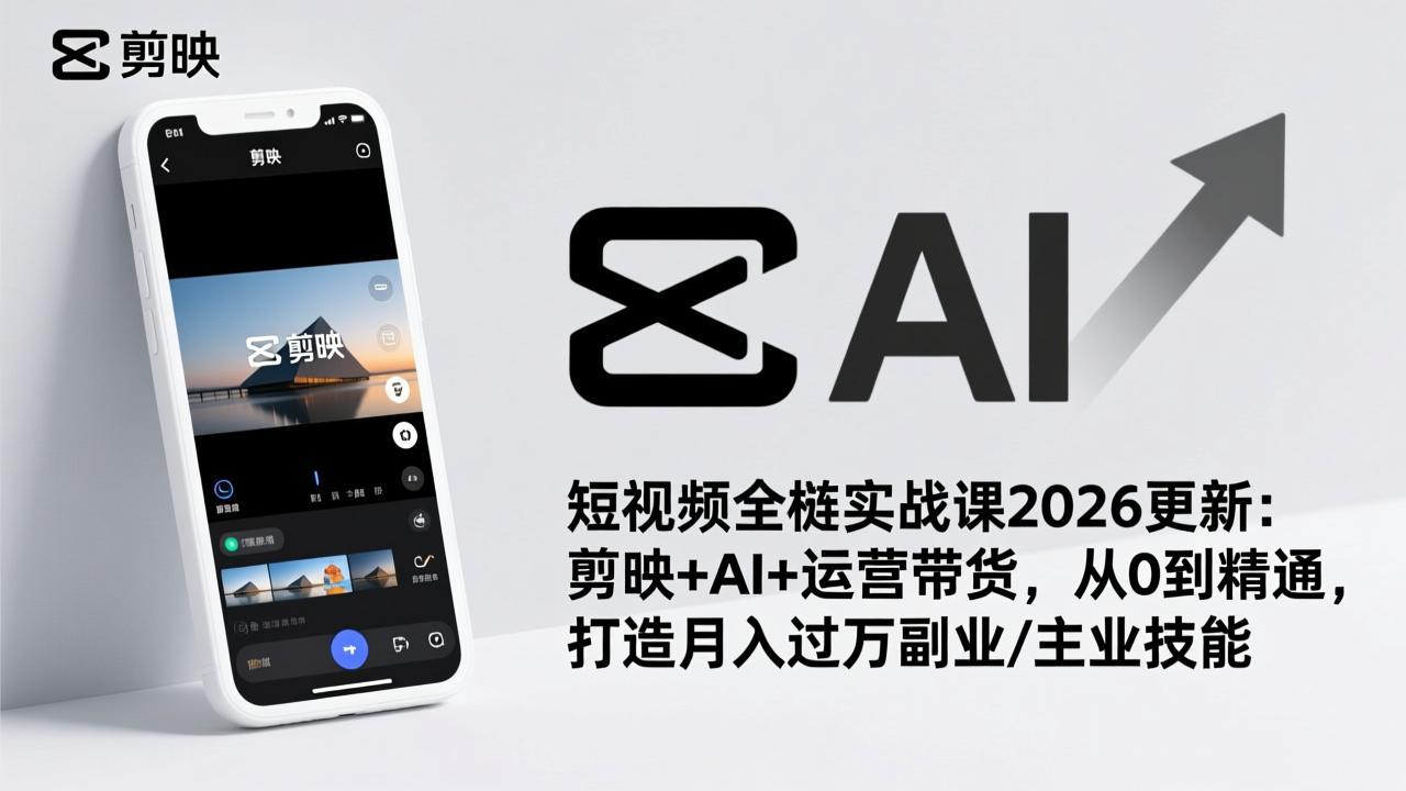 （17231期）短视频全栈实战课2026更新：剪映+AI+运营带货，从0到精通，打造月入过万副业/主业技能-知创网