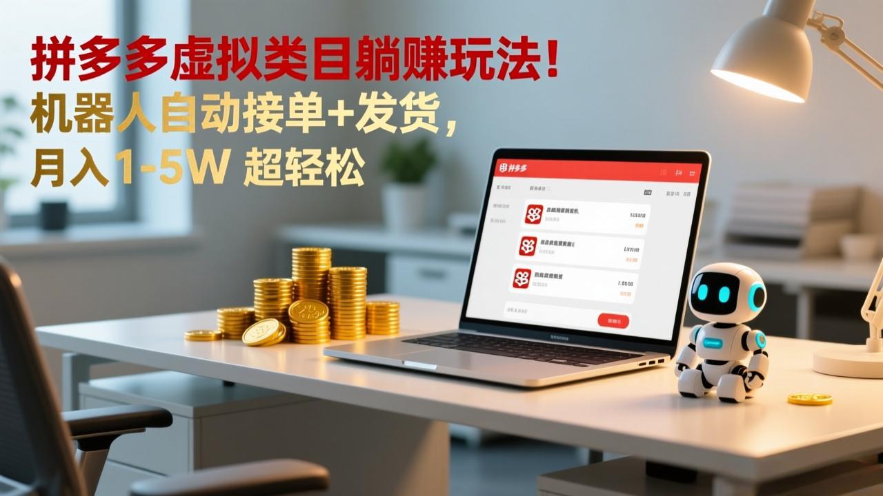（17174期）多多虚拟类目躺赚玩法！机器人自动接单+发货，月入 1-5W 超轻松-知创网