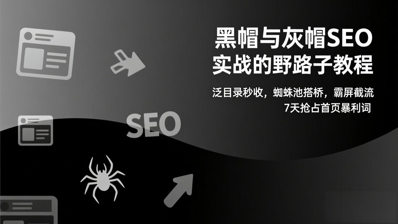 （17125期）黑帽与灰帽SEO实战的野路子教程：泛目录秒收，蜘蛛池搭桥，霸屏截流，7天抢占首页暴利词-知创网