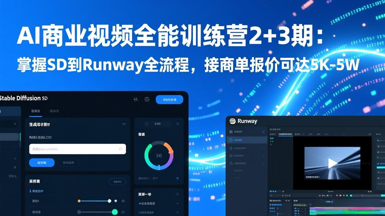 （17235期）AI商业视频全能训练营2+3期：掌握SD到Runway全流程，接商单报价可达5K-5W-知创网