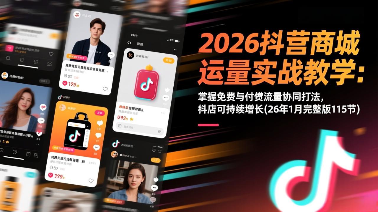 （17165期）2026抖音商城运营实战教学：掌握免费与付费流量协同打法，抖店可持续增长(26年1月完整版115节)-知创网