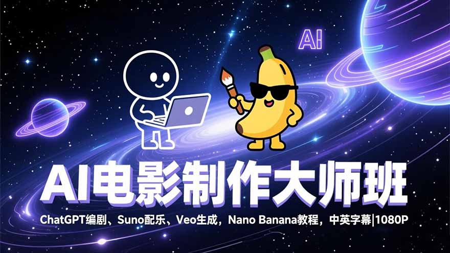 （17011期）AI电影制作大师班：ChatGPT编剧、Suno配乐、Veo生成，Nano Banana教程，中英字幕|1080P-知创网