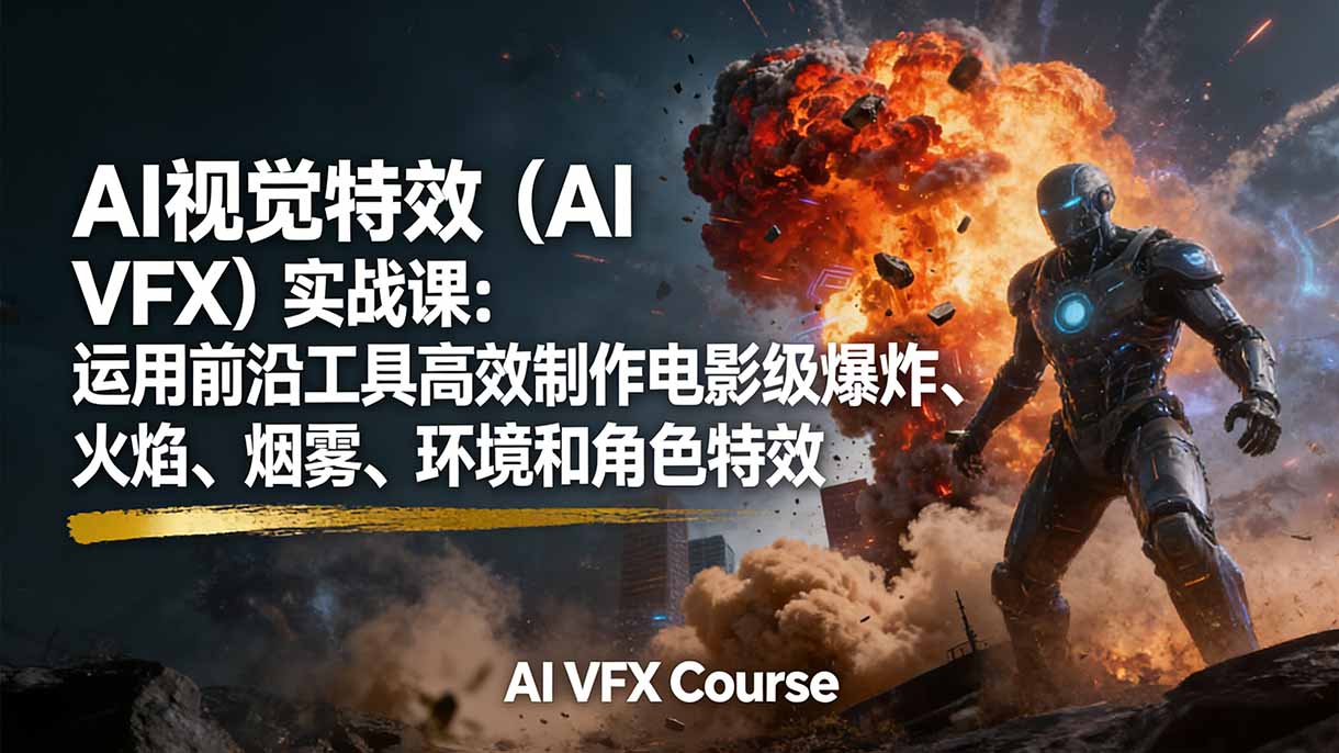 (17212期)AI视觉特效(AI VFX)实战课:运用前沿工具高效制作电影级爆炸、火焰、烟雾、环境和角色特效-知创网
