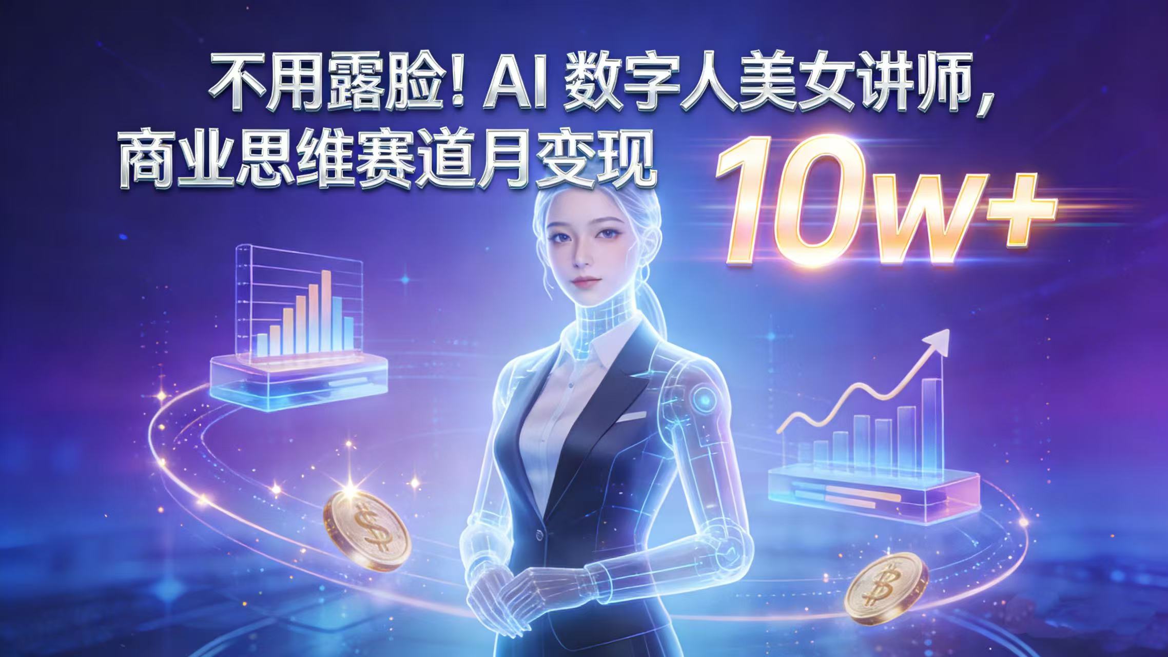 不用露脸！AI 数字人美女讲师，商业思维赛道月变现 10w+-知创网