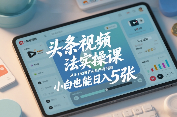 头条视频玩法实操课，从0-1全细节头条所有问题，小白也能日入5张-知创网