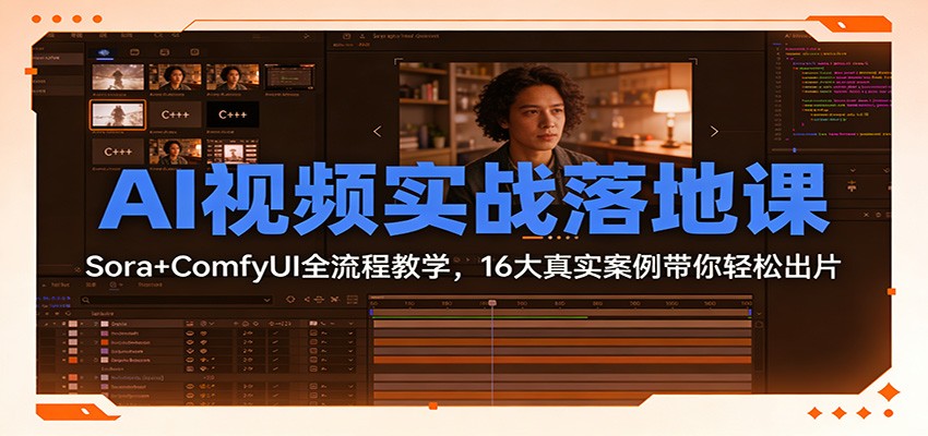 AI视频实战落地课:Sora+ComfyUI全流程教学,16大真实案例带你轻松出片-知创网