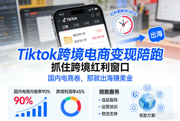 Tiktok跨境电商变现陪跑，抓住跨境红利窗口，国内电商卷，那就出海賺美金-知创网