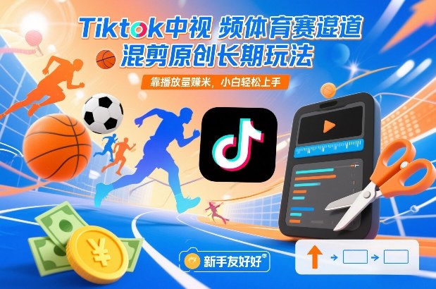 Tiktok中视频体育赛道混剪原创长期玩法，靠播放量賺米，小白轻松上手-知创网