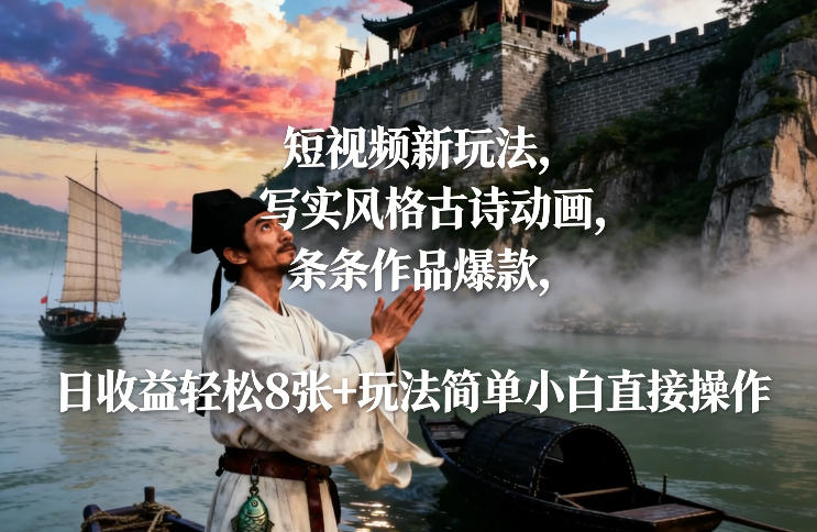 短视频新玩法，写实风格古诗动画，条条作品爆款，日收益轻松8张+玩法简单小白直接操作-知创网