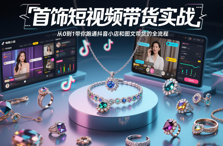 首饰短视频带货实战，从0到1带你跑通抖音小店和图文带货的全流程-知创网