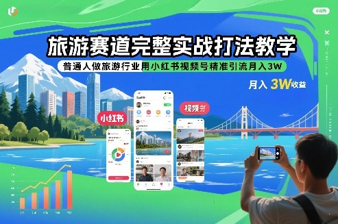 旅游赛道完整实战打法教学，普通人做旅游行业用小红书视频号精准引流月入3W-知创网