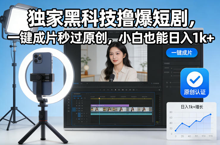 独家黑科技撸爆短剧，一键成片秒过原创，小白也能日入1k+【揭秘】-知创网