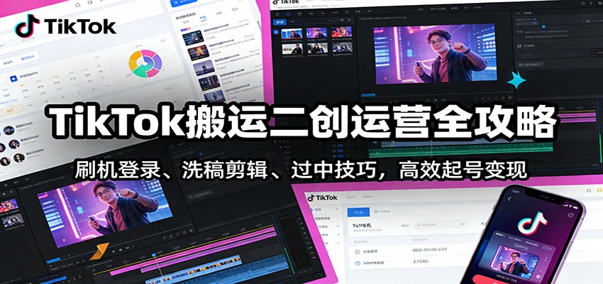 TikTok搬运二创运营全攻略：刷机登录、洗稿剪辑 、过中技巧，高效起号变现-知创网