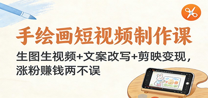 手绘画短视频制作课：生图生视频+文案改写+剪映变现，涨粉赚钱两不误-知创网