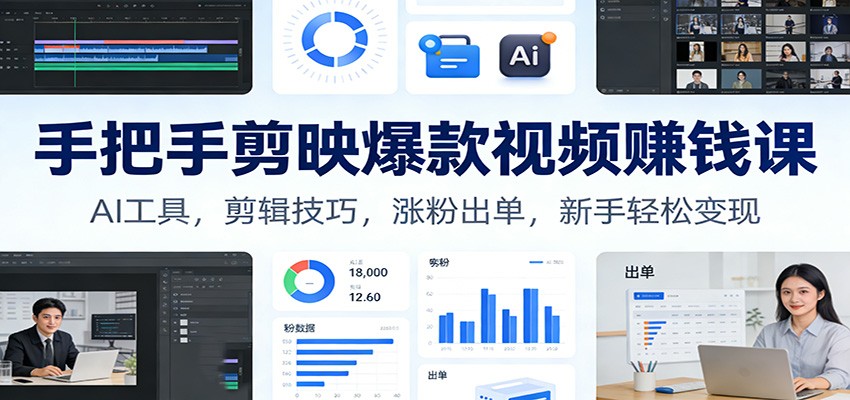 手把手剪映爆款视频赚钱课：AI工具，剪辑技巧，涨粉出单，新手轻松变现-知创网