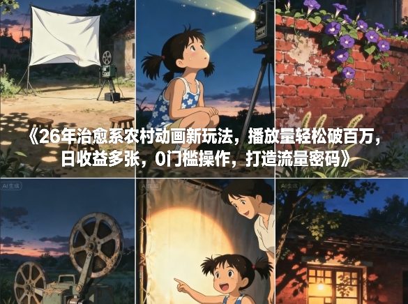 26年治愈系农村动画新玩法，播放量轻松破百万，日收益多张，0门槛操作，打造流量密码-知创网