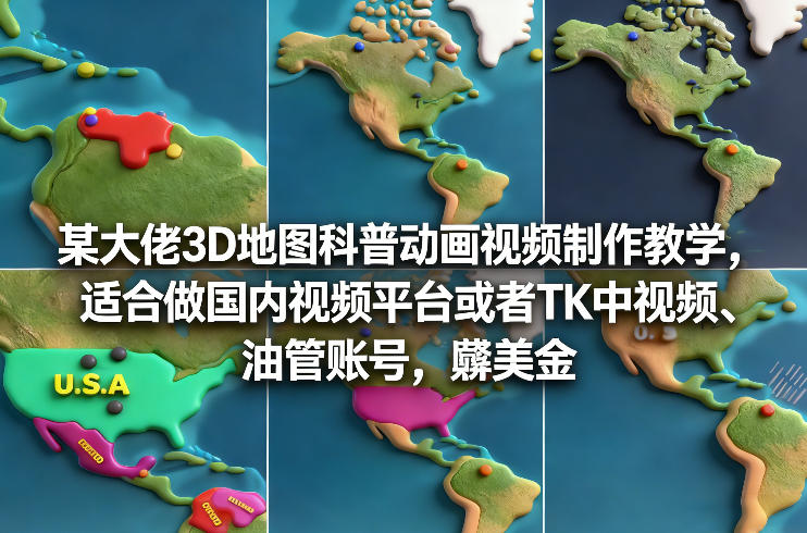 某大佬3D地图科普动画视频制作教学，适合做国内视频平台或者TK中视频、油管账号，賺美金-知创网