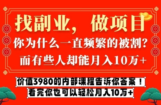 价值3980的网创内部课程，告诉你互联网创业月入10个W的秘密【揭秘】-知创网