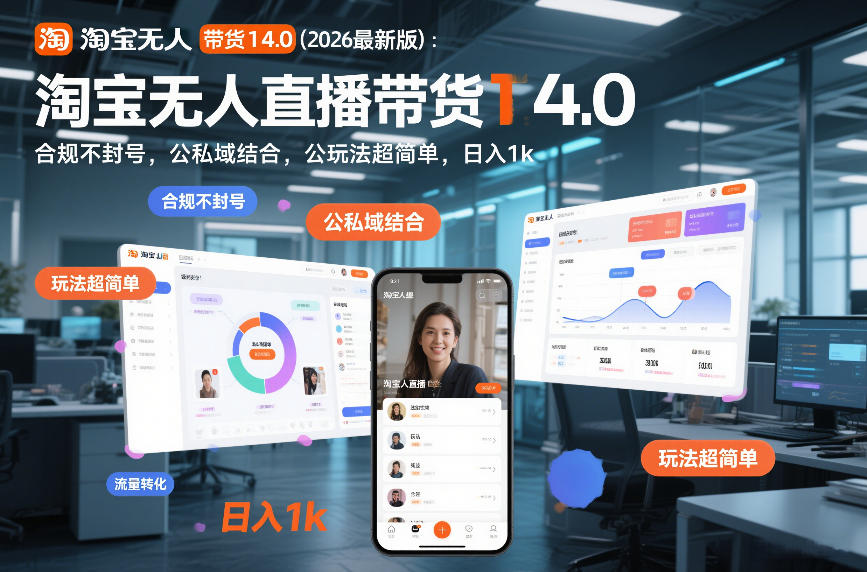 淘宝无人直播带货14.0（2026最新版）：合规不封号，公私域结合，玩法超简单，日入1k+【揭秘】-知创网