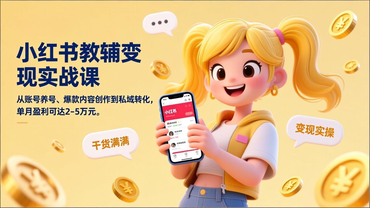 （17334期）小红书教辅变现实战课，从账号养号、爆款内容创作到私域转化，单月盈利可达2-5万元-知创网