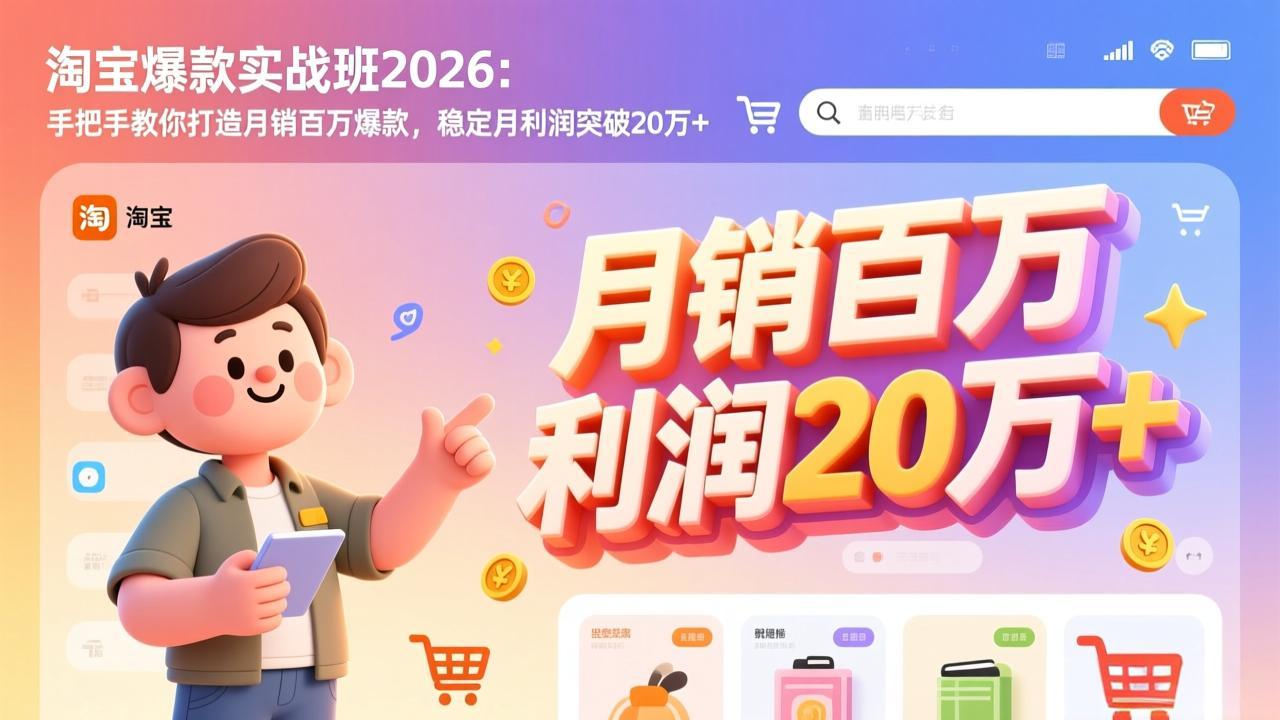 (17401期)淘宝爆款实战班-2026年2月更新:手把手教你打造月销百万爆款,稳定月利润突破20万+-知创网