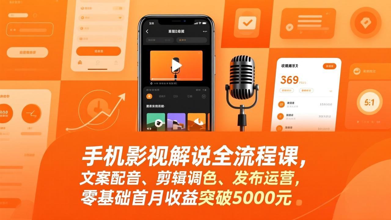 （17391期）手机影视解说全流程课，文案配音、剪辑调色、发布运营，零基础首月收益突破5000元-知创网