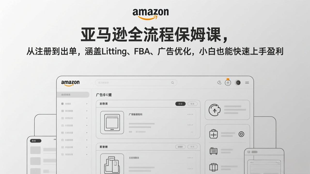 （17293期）亚马逊全流程保姆课，从注册到出单，涵盖Listing、FBA、广告优化，小白也能快速上手盈利-知创网
