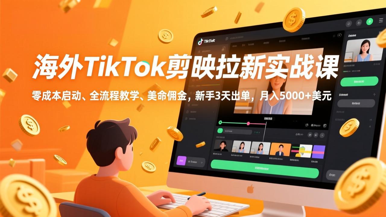 （17340期）海外TikTok剪映拉新实战课，零成本启动、全流程教学、美金佣金，新手3天出单，月入5000+美元-知创网